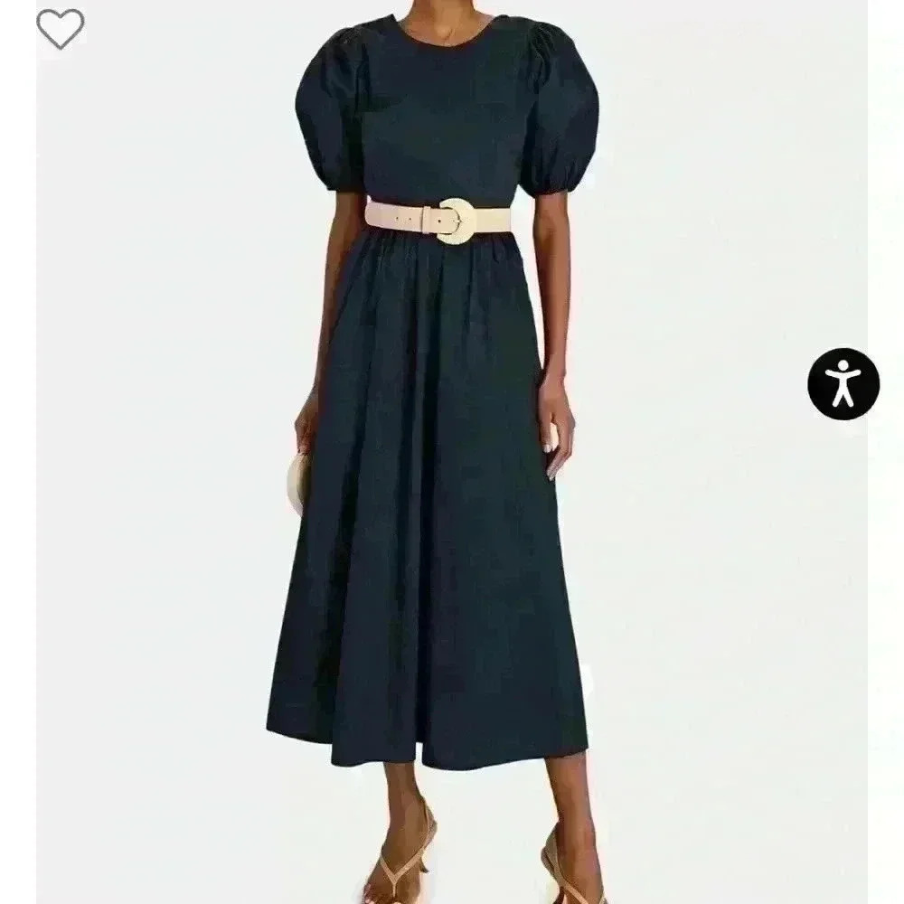 Bird and Knoll Savannah open back navy poplin midi dress - Picture 4 of 13